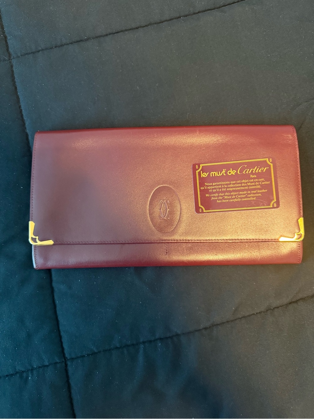 Cartier Burgundy Leather Continental Wallet with Gold Corners